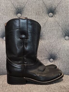 Justin Boots Black Kids Western Pull-On Leather Boots